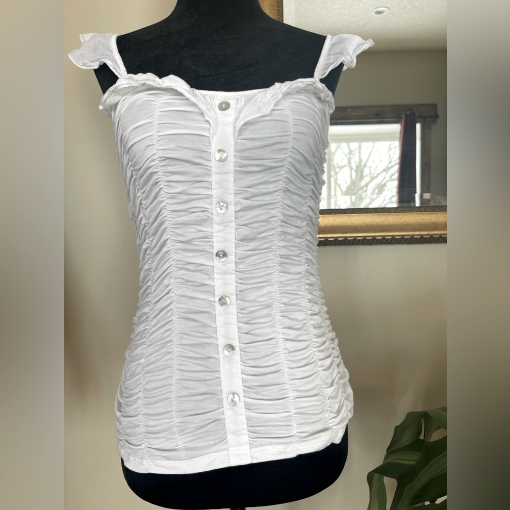 SUZY SHIER | White Frilly Tank ~ Size Small